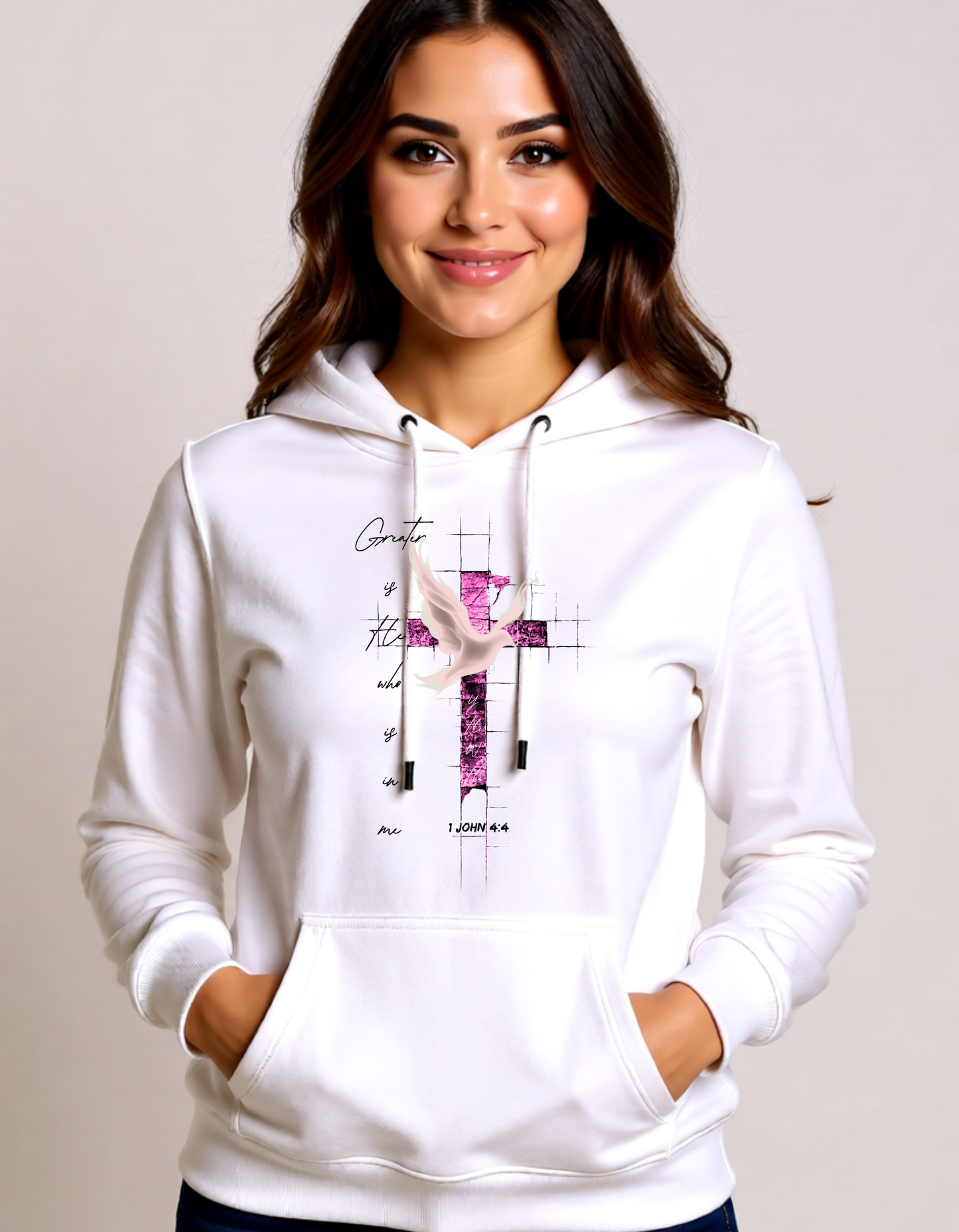 1 John 4:4 “Greater Is He” – Faith Inspired Hoody for Women of God