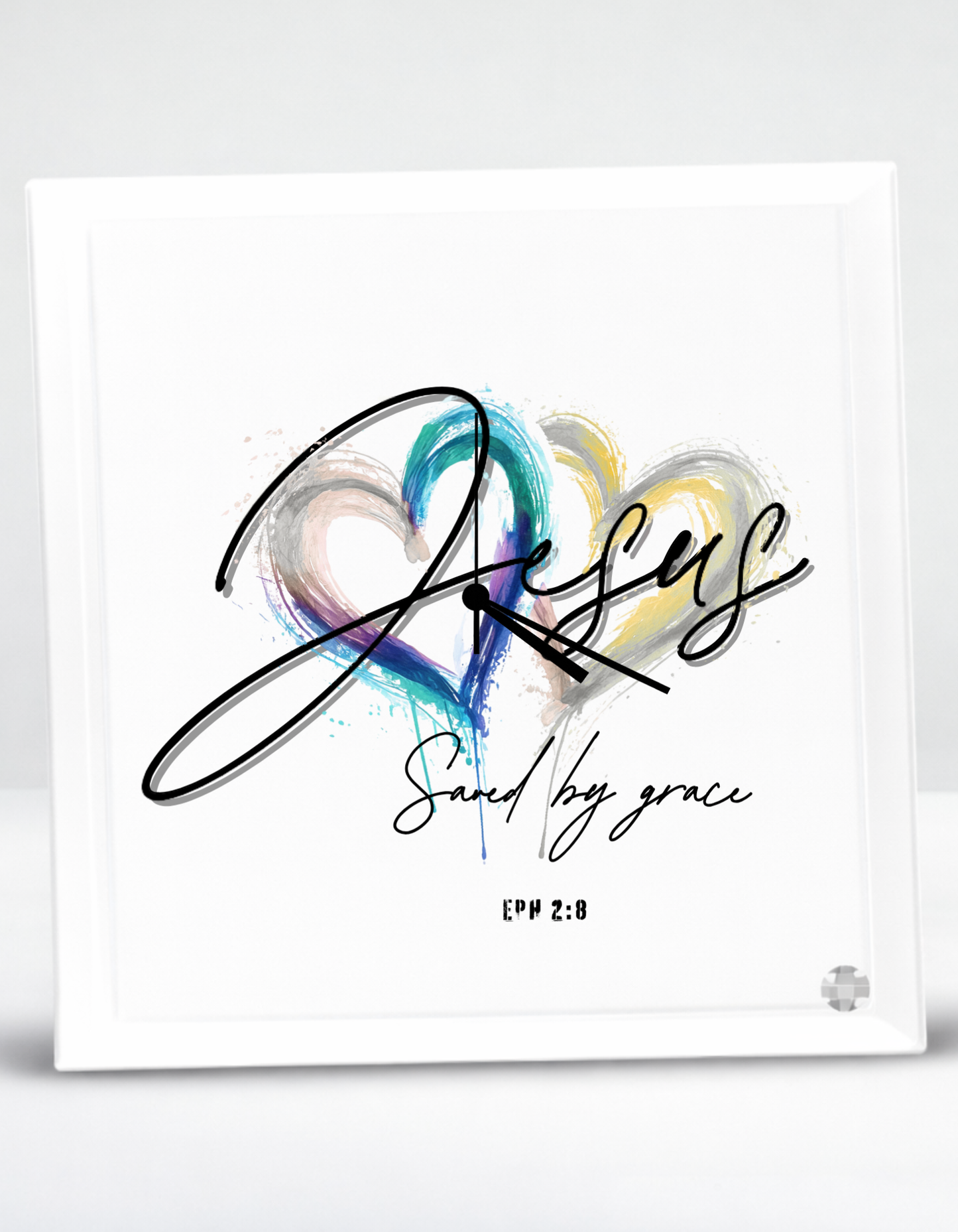Eph 2:8 "Saved by grace" faith inspired Glass Clock for believing women of God.