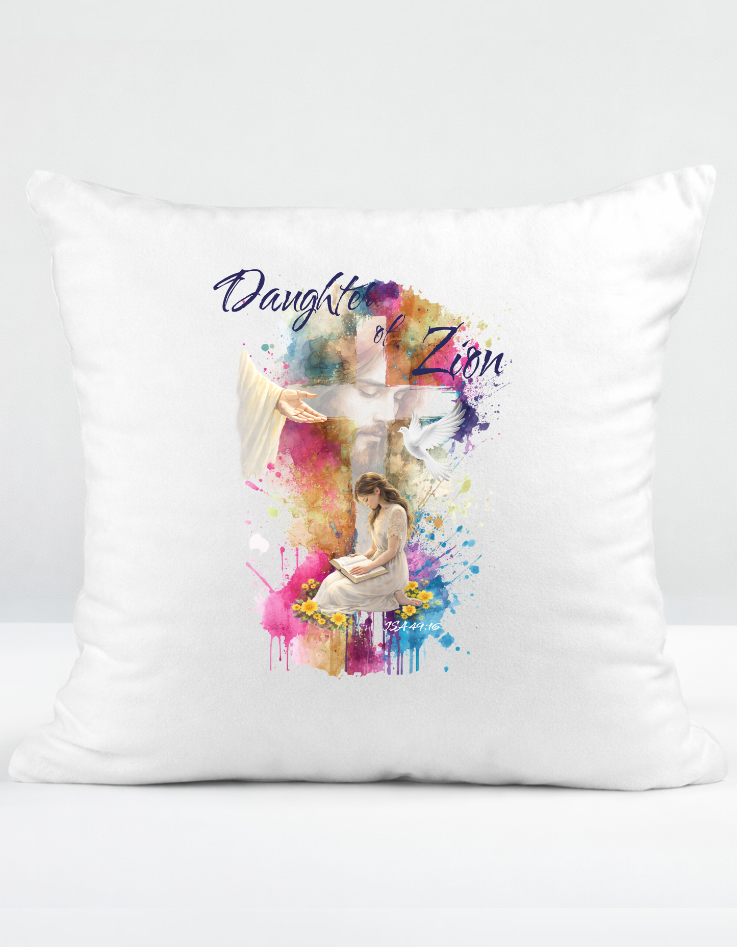 ISA 49:16 "Daughter of Zion" faith inspired Scatter Cushion for believing women of God.