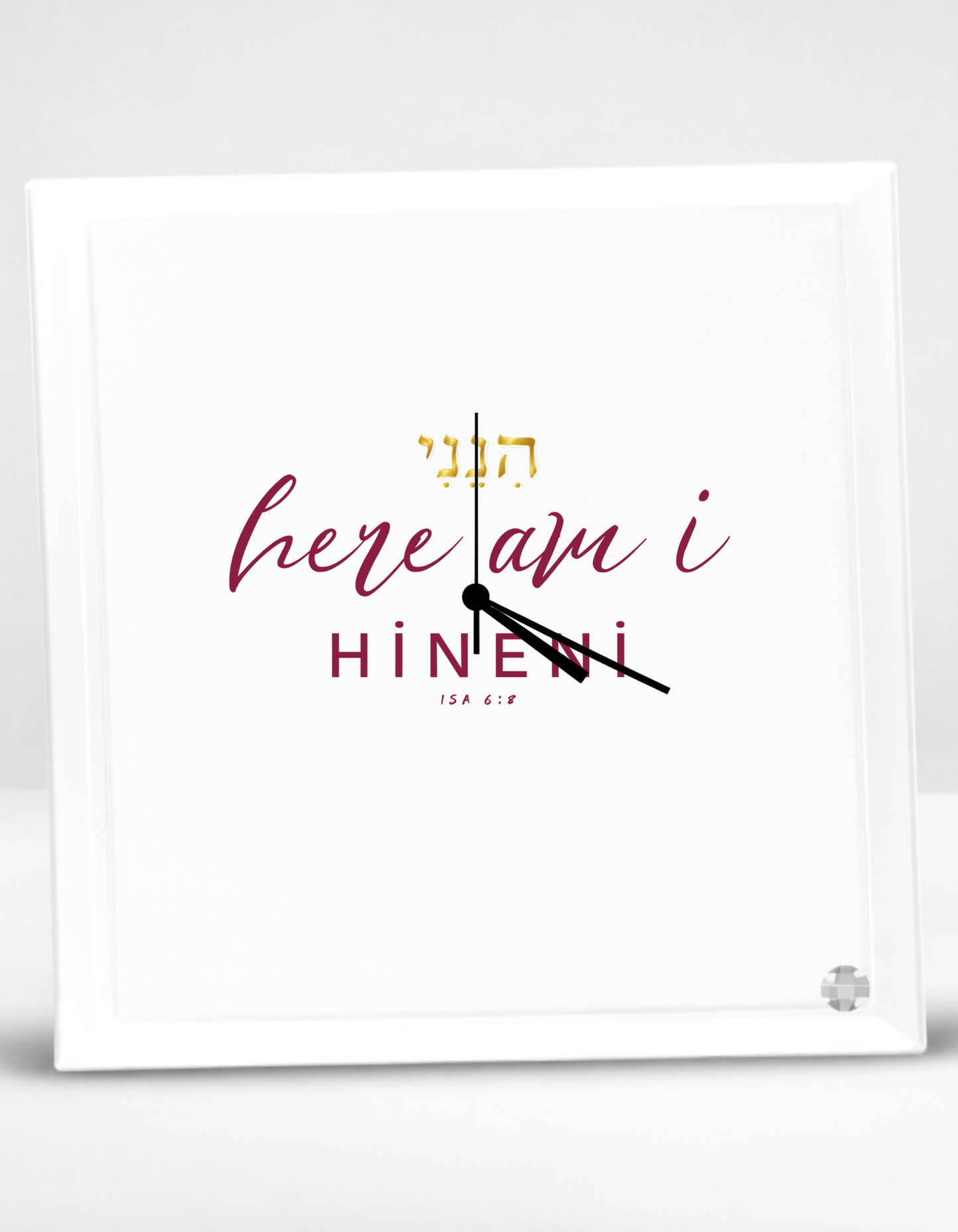 ISA 6:8 "HINENI - Here I am" faith inspired Glass Clock for believing women of God.