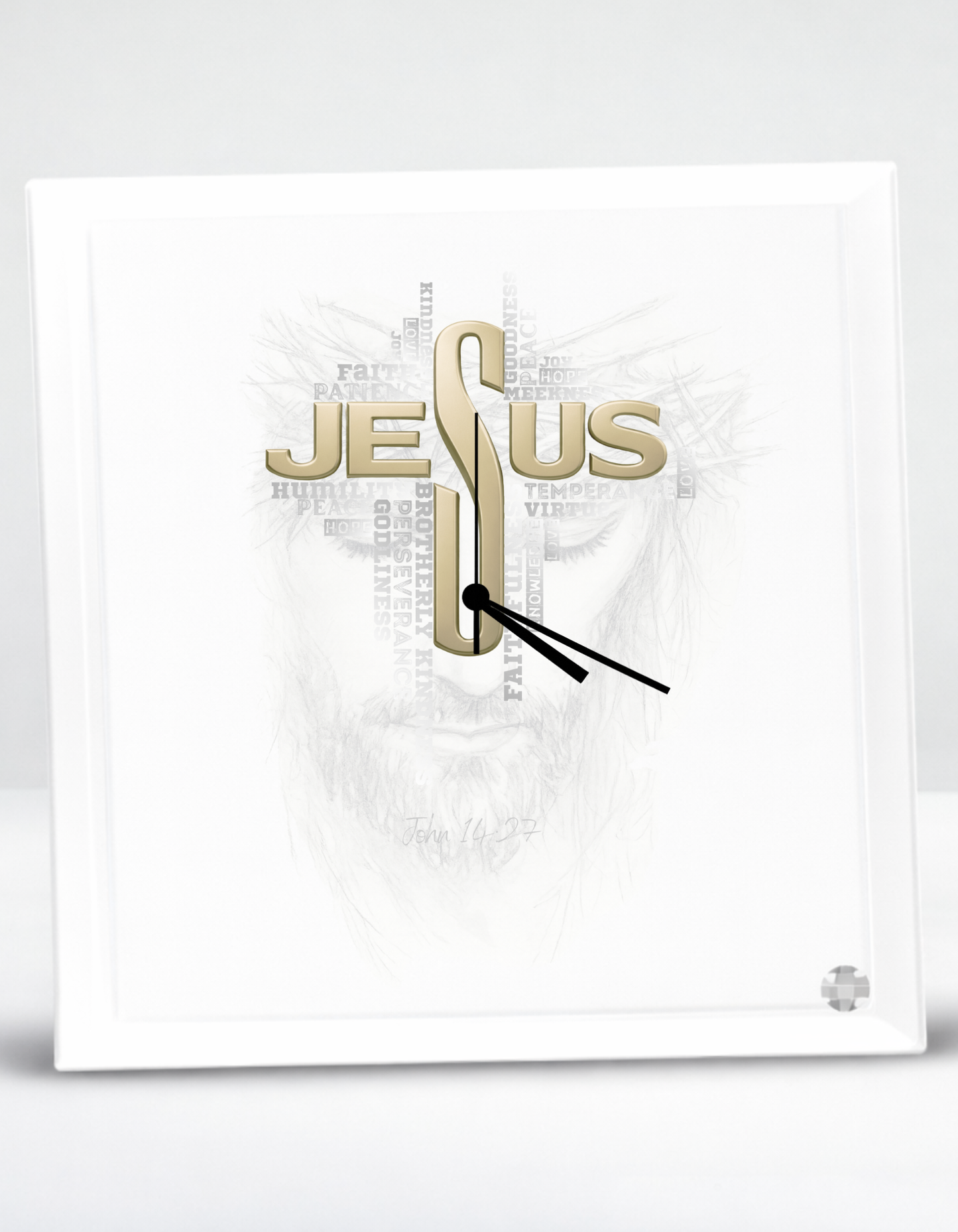 John 14:27 "My peace I give to you" faith inspired Glass Clock for believing women of God.