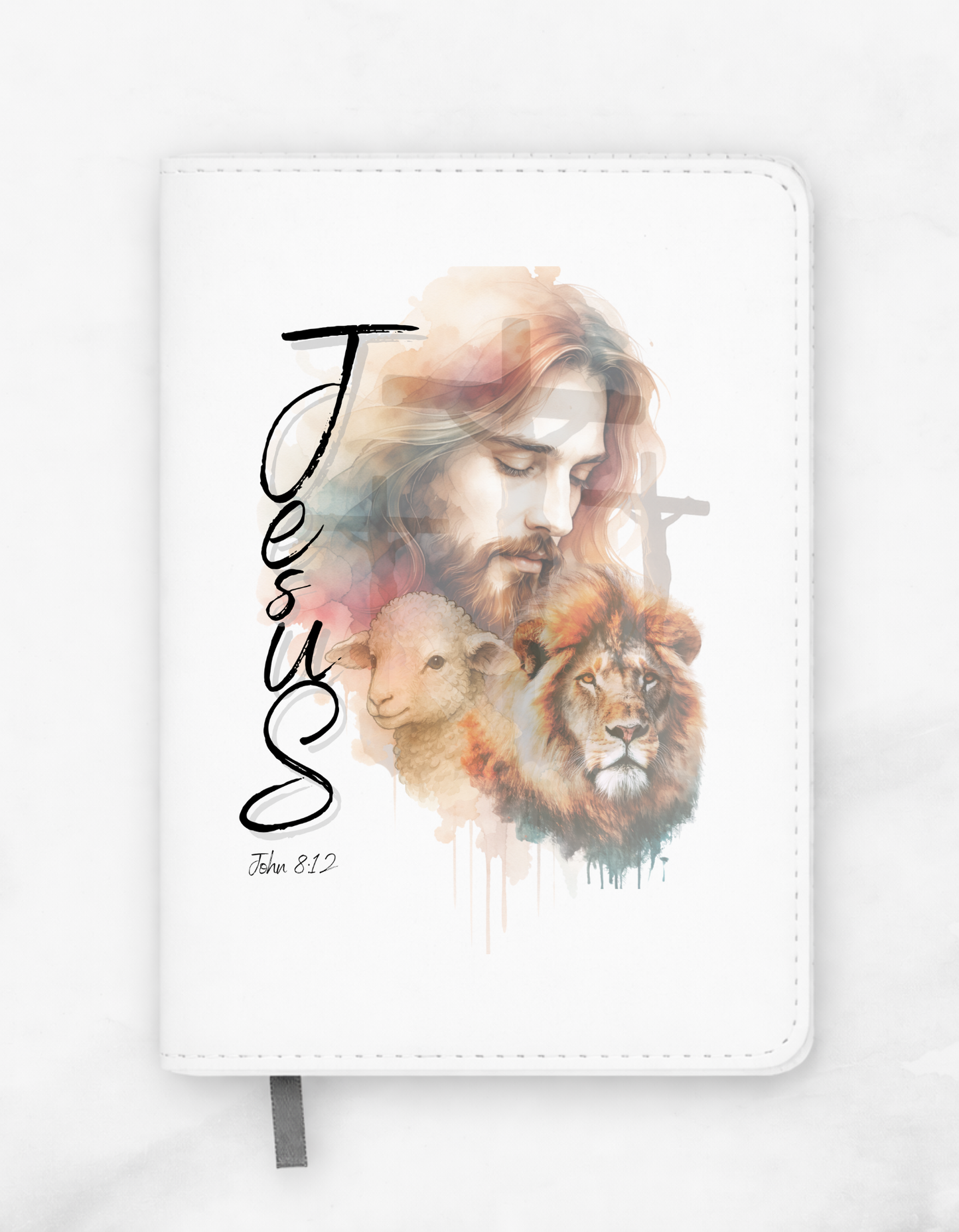 John 8:12 "I am the Light of the World" faith inspired A5 PU Leather Notebook for believing women of God.