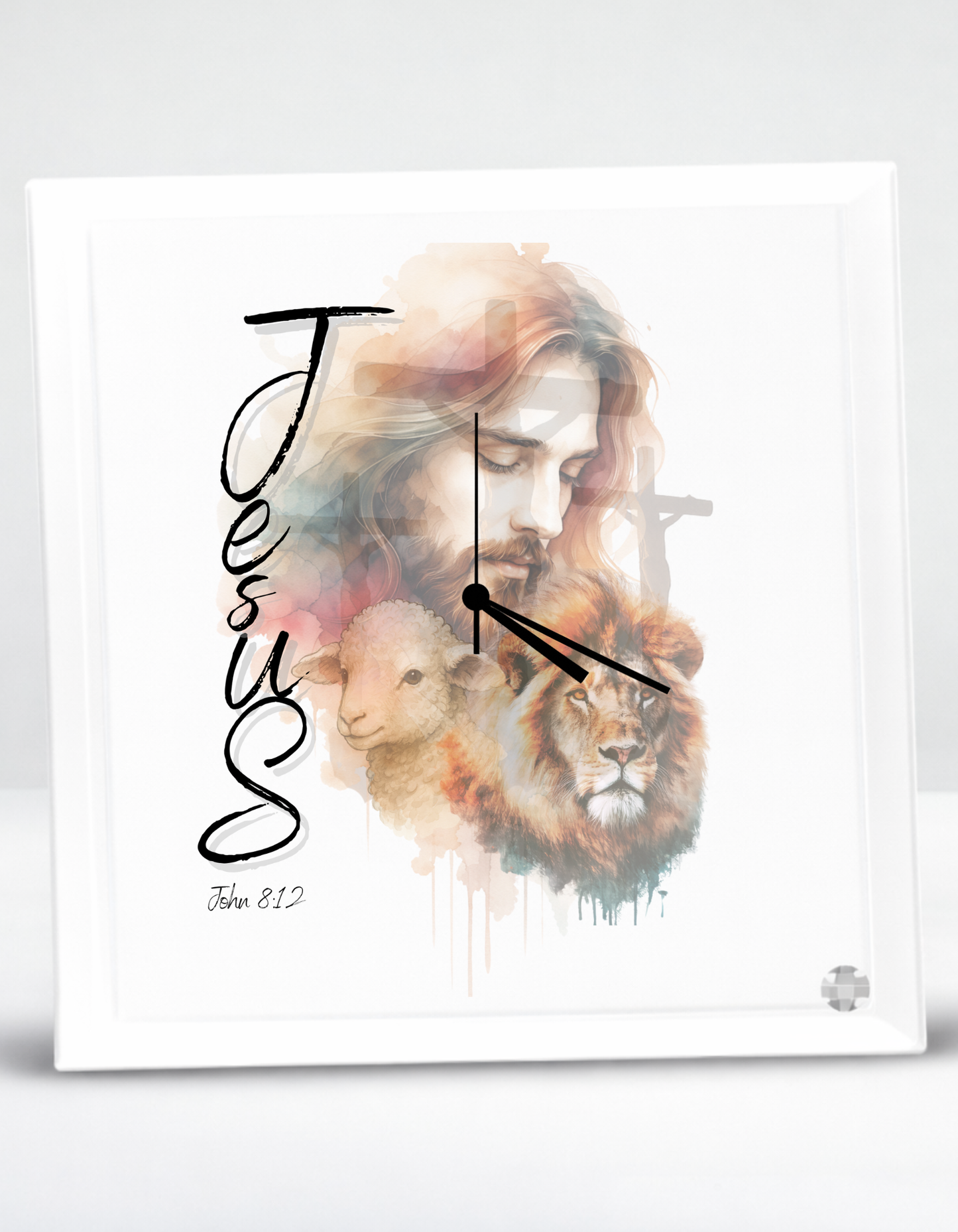 John 8:12 "I am the Light of the World" faith inspired Glass Clock for believing women of God.