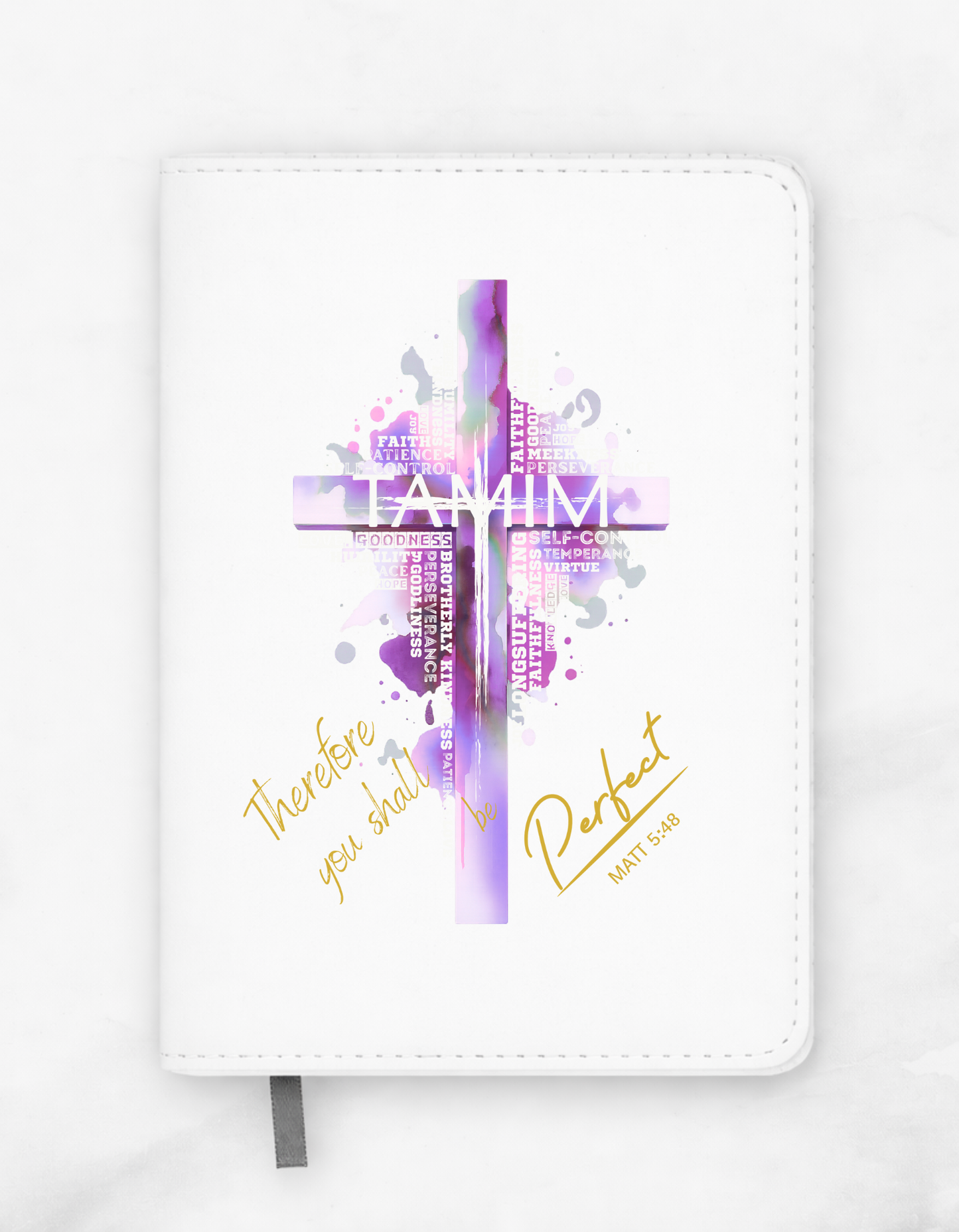 Matt 5:48 "TAMIM Be perfect" faith inspired A5 PU Leather Notebook for believing women of God.