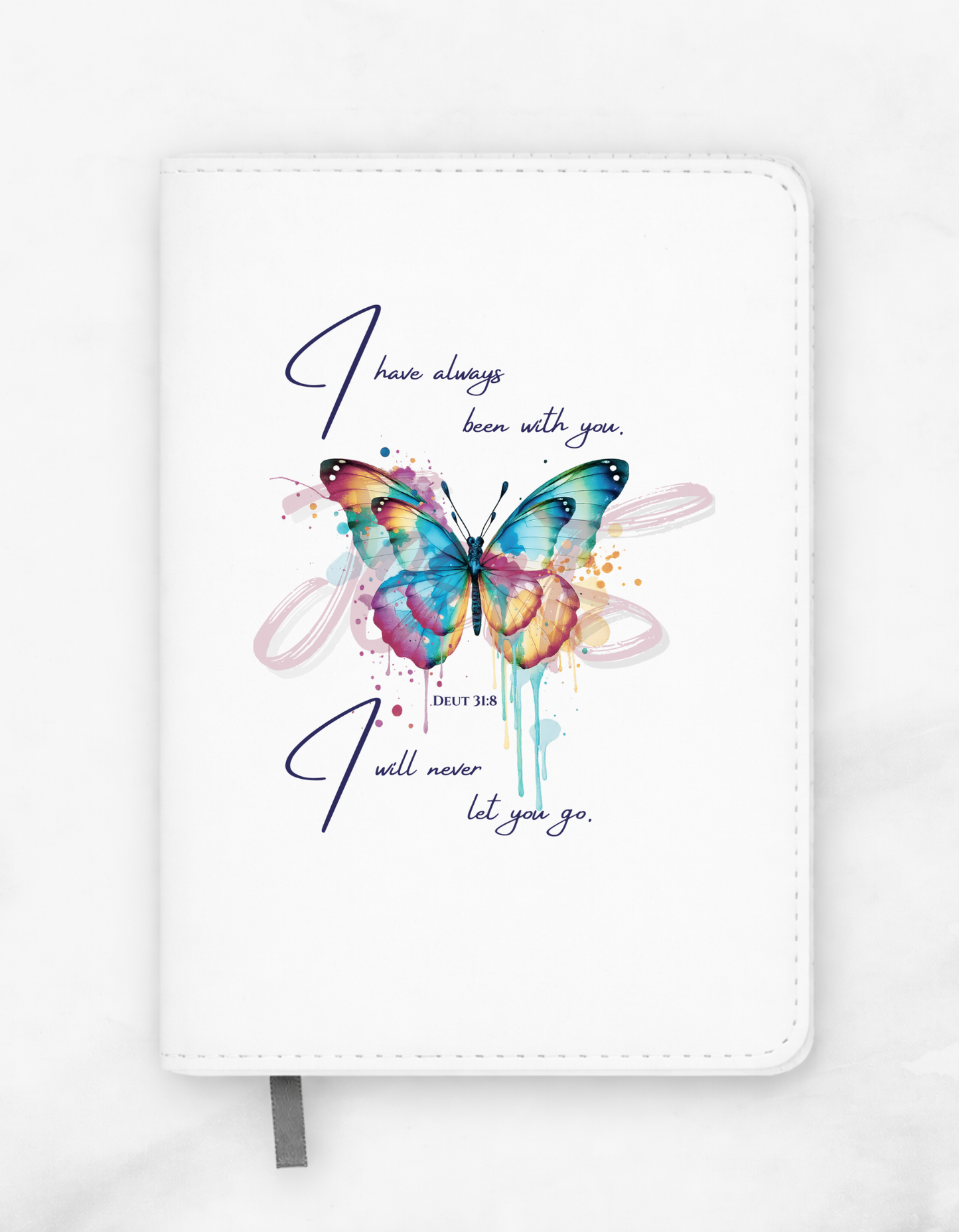 DEUT 31:8 "I WILL BE WITH YOU" faith inspired A5 PU Leather Notebook for believing women of God.