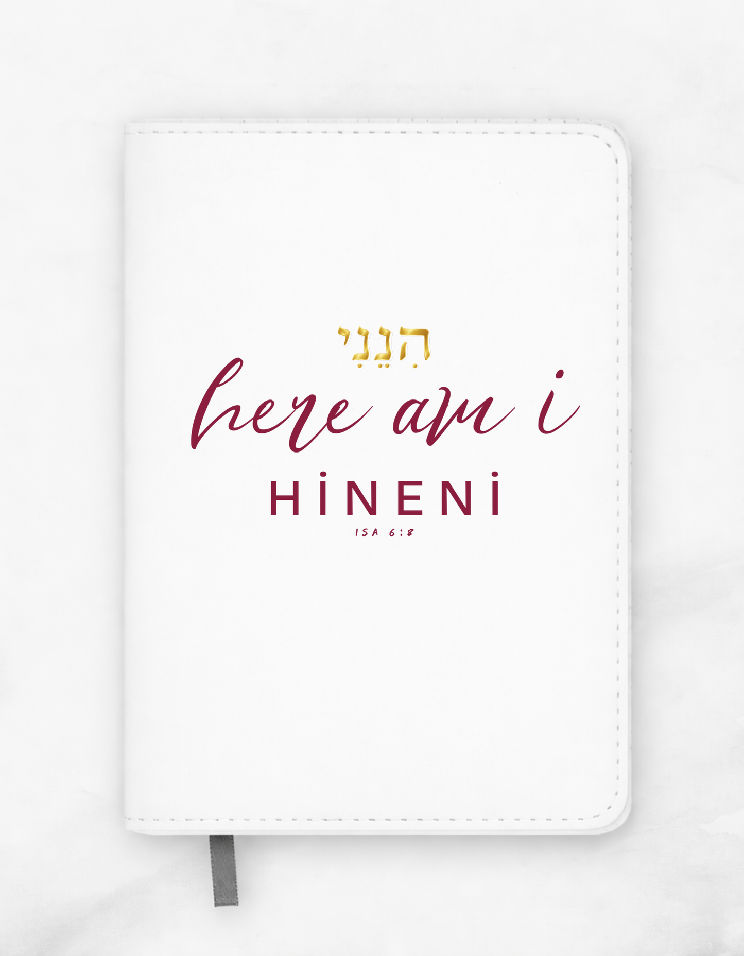 ISA 6:8 "HINENI - Here I am" faith inspired A5 PU Leather Notebook for believing women of God.