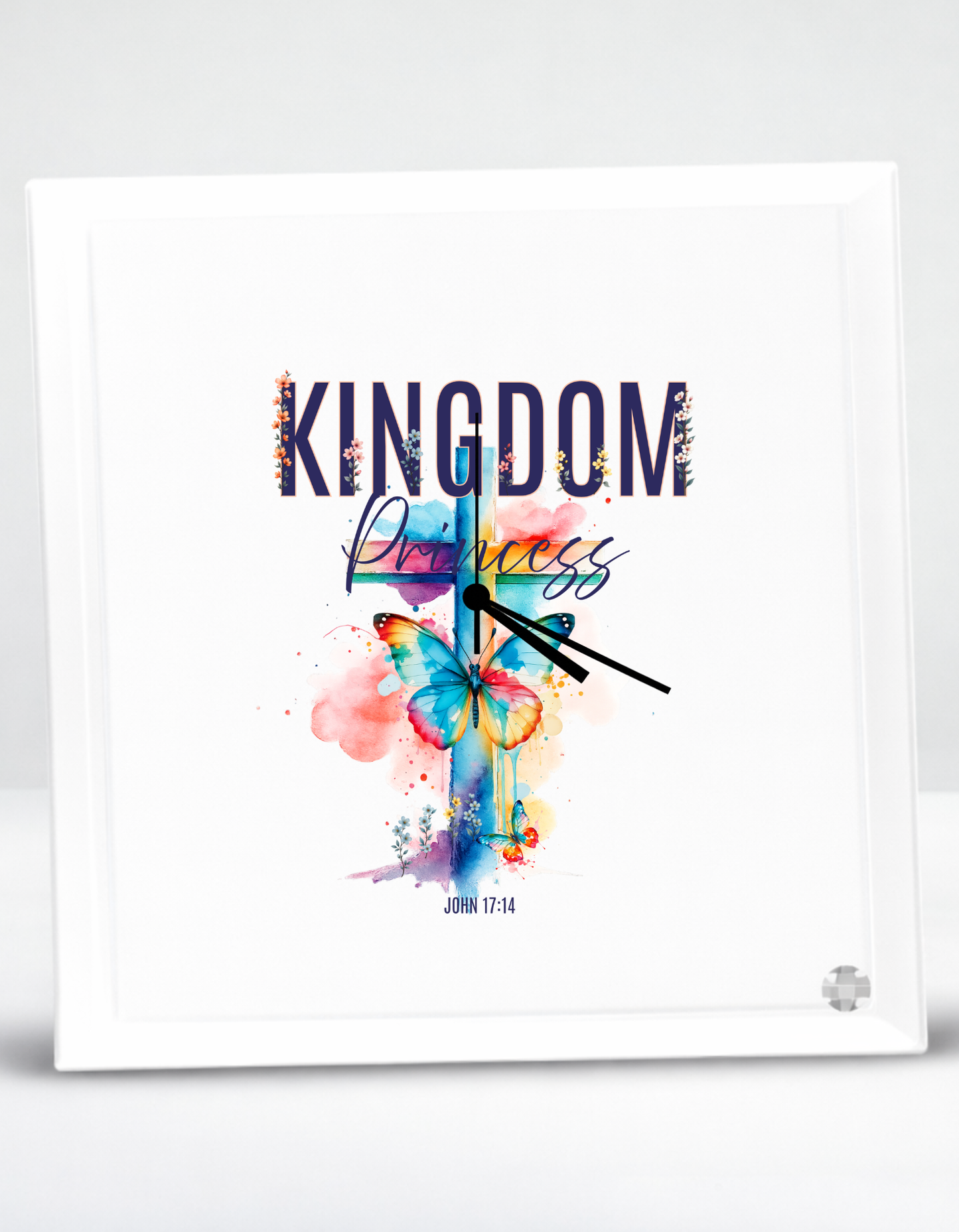John 17:14 "Kingdom Princess" faith inspired Glass Clock for believing women of God.