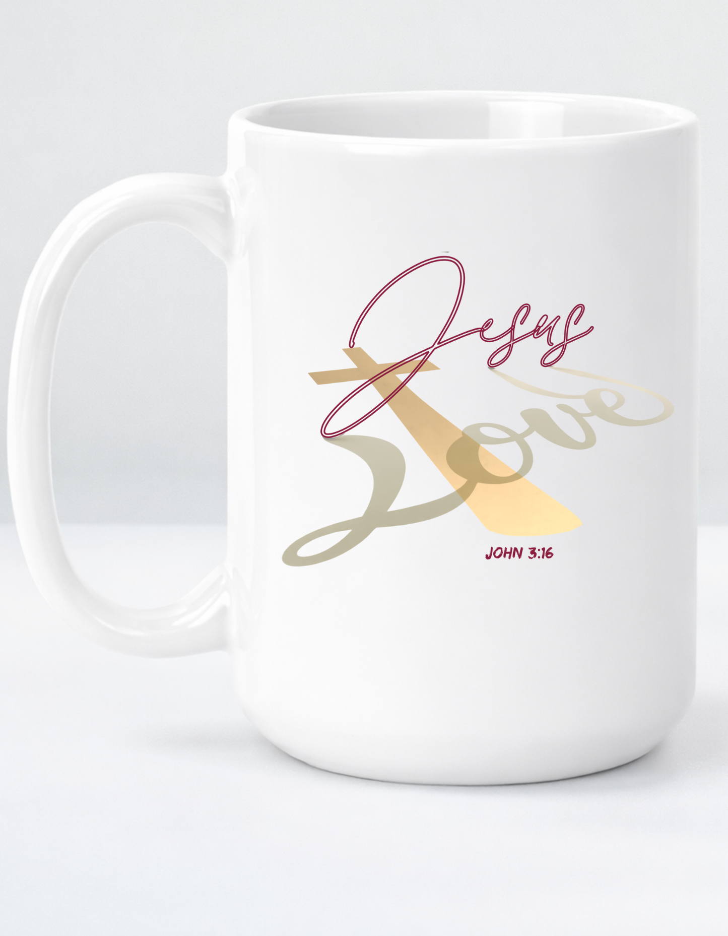 John 3:16 "Jesus Love" faith inspired Jumbo Mug for believing women of God.